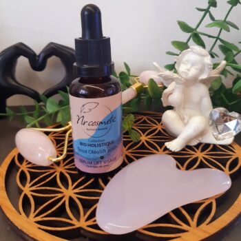 Sérum oléolift + rouleau et coeur de massage en quartz rose